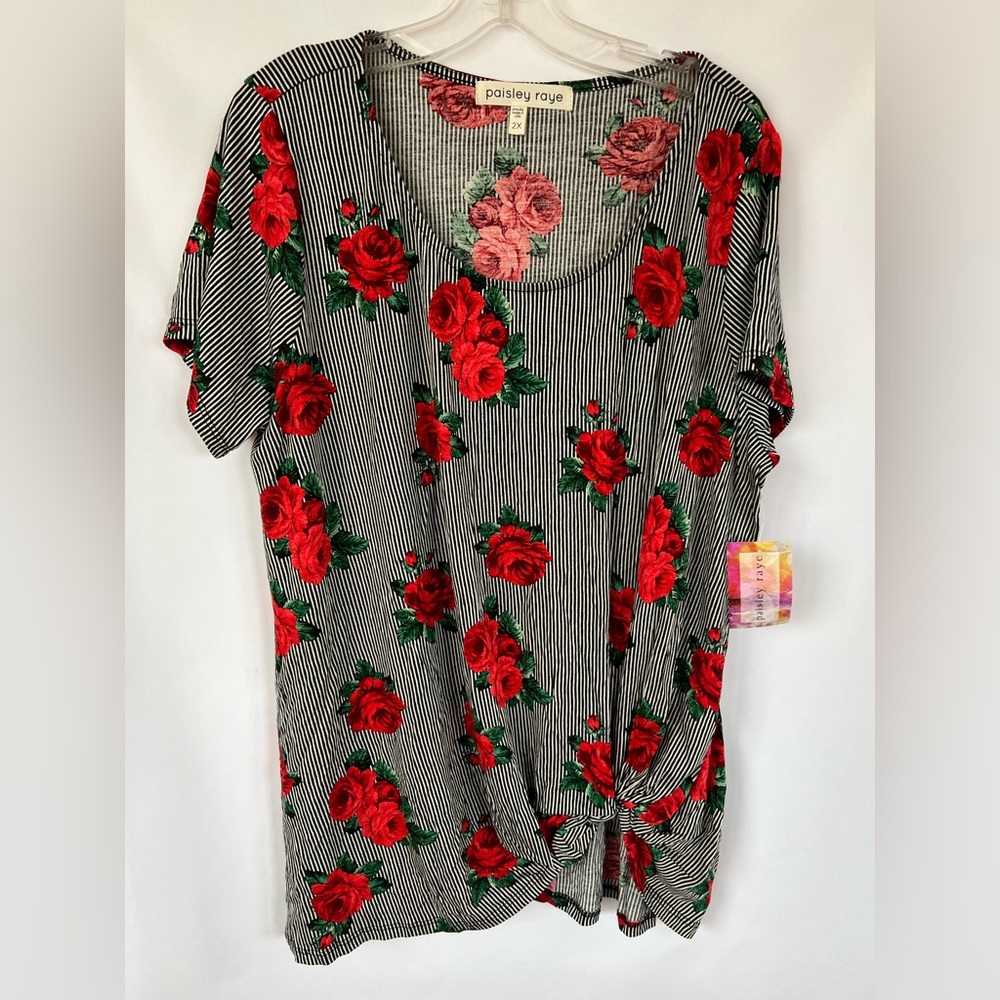 NWT - Paisley Raye Striped Floral Side Knot Top Size 2X
